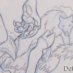 8.5 x 11 Werewolf Hunt Anthro Wolves in the Forest, OOAK Original Horror Pencil Art Drawing image 4