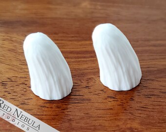 1.25" Rounded Small Horns (Pair), White Resin Cast, Blunt Goat Horns with Vertical Ridged Texture