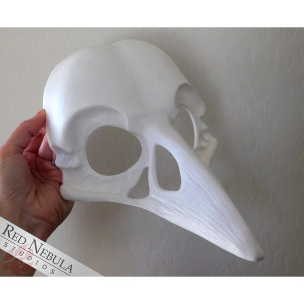 Raven Skull Mask Blank, White Cast Resin Mask for Ravens, Crows, and other Corvids