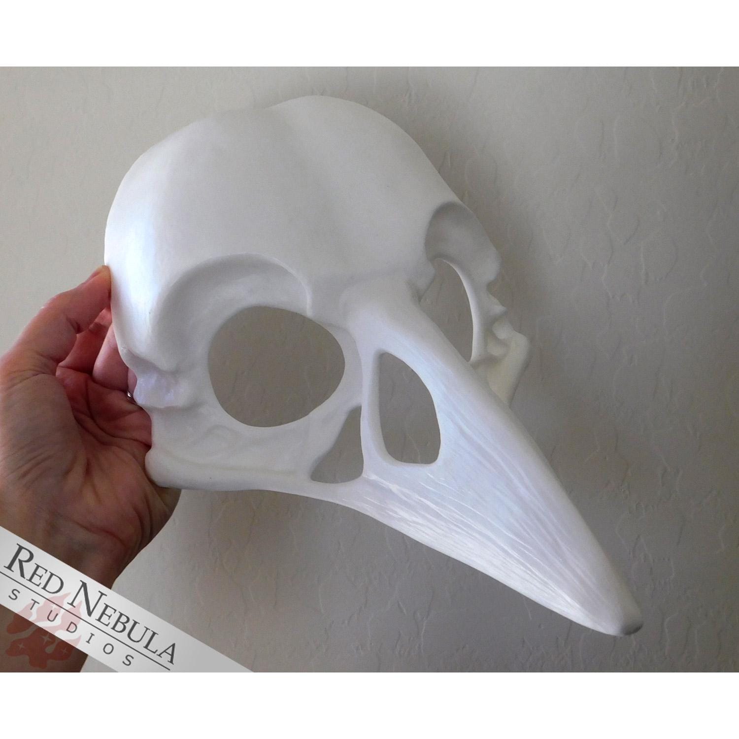 Raven Skull Mask Blank, White Cast Resin Mask for Ravens, Crows, and other Corvids