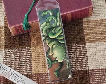 Sad Medusa Bookmark with Green Tassel, Gorgon of Greek Mythology
