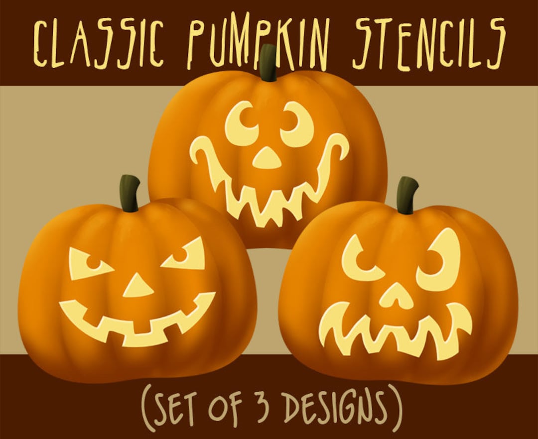 Digital Classic Jack-o-lantern Face Pumpkin Stencils, Halloween ...