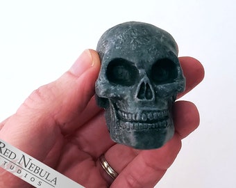 Granite Skull Figurine | Handpainted Miniature Human Skull Paperweight or Decoration