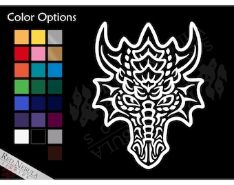 Stylized Dragon Vinyl Decal | Dragon Face Design | Outdoor Vinyl Fantasy Car Window Sticker - Multiple Color Options
