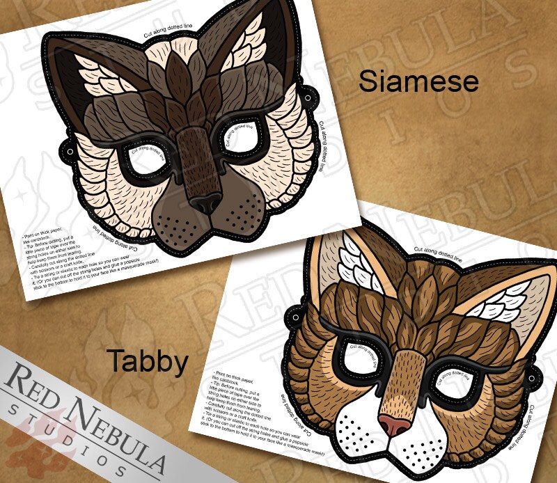 Printable Cat Masks Kitty Paper Party Mask Children's - Etsy