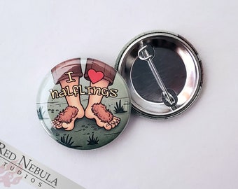 I Love Halflings Button, Magnet, or Keychain, 1.25", Hobbit Feet Pinback Button