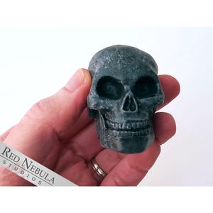 Granite Skull Figurine | Handpainted Miniature Human Skull Paperweight or Decoration