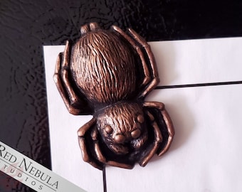 Handpainted Spider Magnet - Faux Bronze Resin Cast Spider Refrigerator Magnet
