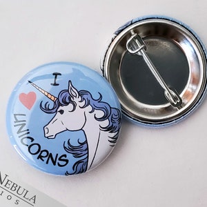 I Love Unicorns Pinback Button, Magnet, or Keychain, 1.25, Fantasy Pin image 1