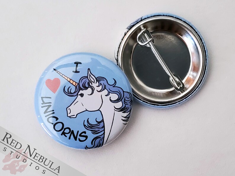 I Love Unicorns Pinback Button, Magnet, or Keychain, 1.25, Fantasy Pin image 1