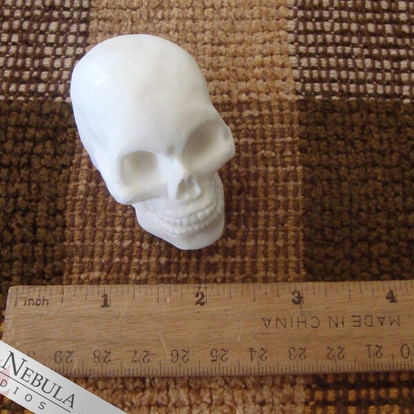 Small Human Skull in White Resin, Miniature Skeleton Head, Unpainted Skull Decor, Creepy Halloween Decoration, Mini Skull Figurine