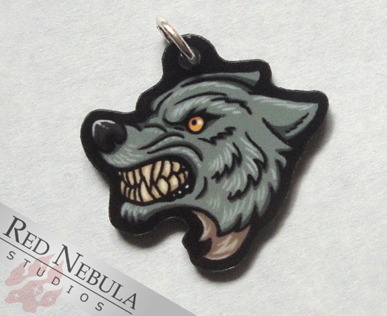 Grey Werewolf Charm, Snarling Wolf Acrylic Charm, Keychain, or Bookmark image 1