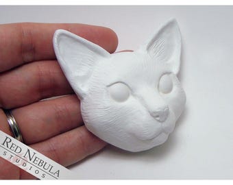 Cat Cabochon - Resin Cat Face Blank Flat Back, Optional Magnet or Ornament, Pet Kitty Doll Face, or Fridge Magnet Project for Cat Lovers