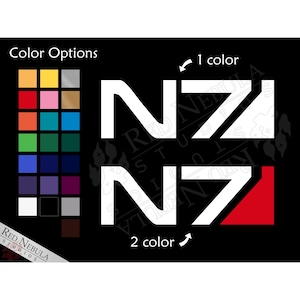 May include: A white N7 logo with a red triangle in the corner. The logo is shown in two versions, one with a single color and one with two colors. A color chart is shown with various color options.