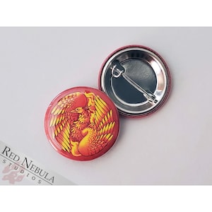 Phoenix Pinback Button, Magnet, or Keychain, 1.25&quot;, Firebird Symbol of Rebirth and the Sun, Greek Mythology