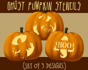 Digital Ghost Pumpkin Stencils, Halloween Jack-o-lantern Patterns