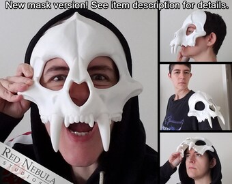 Big Cat Skull Mask, Jaguar Skull Face Mask, Feline Blank Cast Resin Skull in White or Black, Scary Cat Skeleton Mask, Tiger, Lion, Leopard