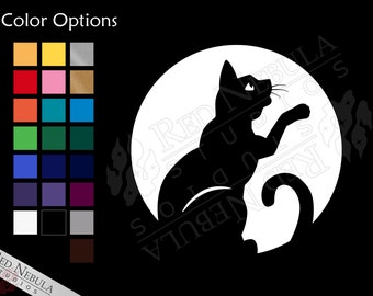 Cat Moon Silhouette Vinyl Decal, Pet Lover Kitty Cat Sticker for Outdoors, Laptops, or Car Windows - Multiple Color Options