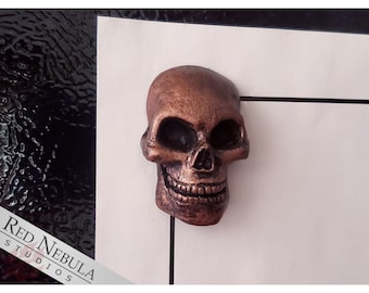 Mini Skull Magnet - Bronze Hand-Painted Resin Cast Skull Refrigerator Magnet