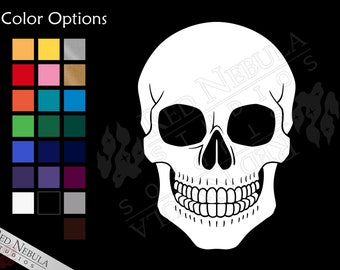 Skull Vinyl Decal, Creepy Human Skull Laptop Decal or Car Sticker - Multiple Color Options