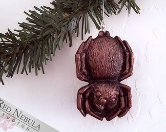 Spider Ornament - Bronze Hand-Painted Resin Cast Arachnid Christmas Decoration, Christmas Tree Spider