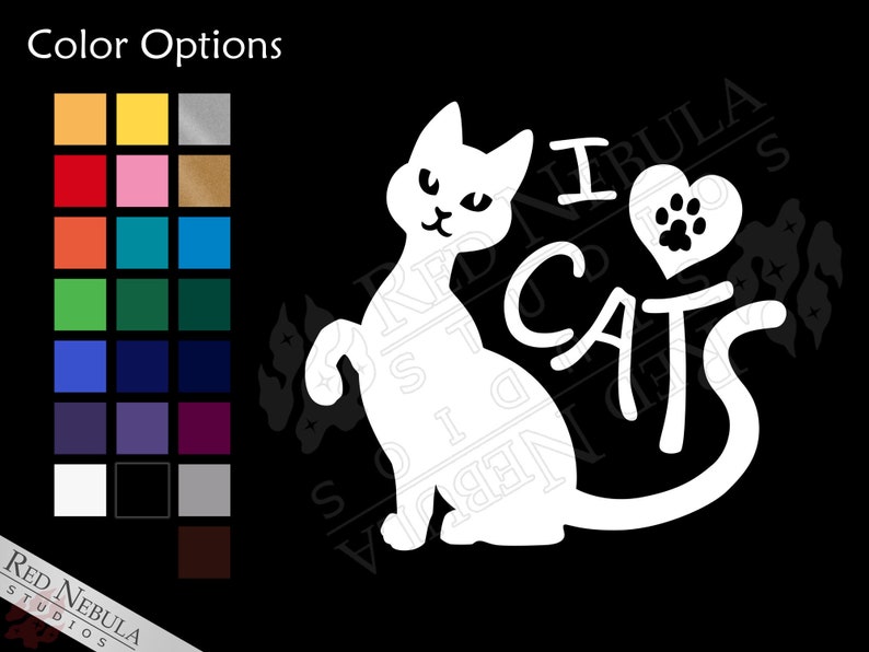 I Love Cats Vinyl Decal, Kitty Cat Lover Sticker for Outdoors, Laptops, or Car Windows Multiple Color Options image 1