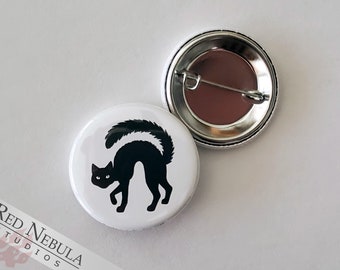 Halloween Cat Button, Magnet, or Keychain, 1.25", Black Cat Silhouette Pinback Button, Creepy Cat