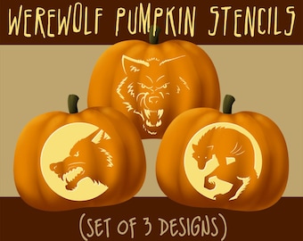 Digital Werewolf / Wolf Pumpkin Stencils, Halloween Jack-o-lantern Patterns