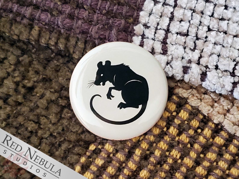 Spooky Rat Button, Magnet, or Keychain, 1.25, Creepy Animal Pin with Rat Silhouette image 2