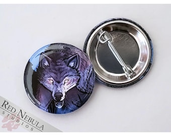 Werewolf Pinback Button, Magnet, or Keychain, 1.25", Scary Wolf Face Button, Creepy Halloween Treat