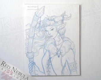 8.5 x 11 Lady Faun Drawing, Original Fantasy Sketch, &quot;The Wild Keeper&quot;
