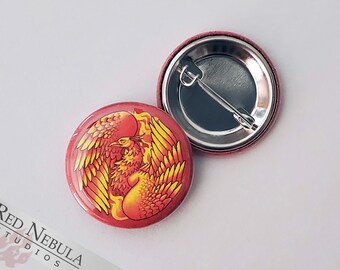 Phoenix Pinback Button, Magnet, or Keychain, 1.25", Firebird Symbol of Rebirth and the Sun, Greek Mythology