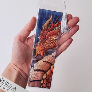 Bronze Dragon Bookmark with Silver Tassel, Fantasy Art Book Mark with Scaly Orange Dragon 画像 3