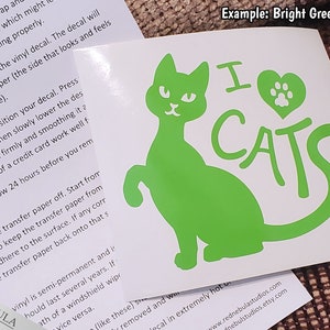 I Love Cats Vinyl Decal, Kitty Cat Lover Sticker for Outdoors, Laptops, or Car Windows Multiple Color Options image 4