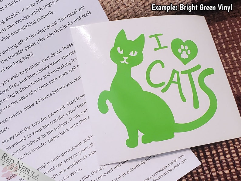 I Love Cats Vinyl Decal, Kitty Cat Lover Sticker for Outdoors, Laptops, or Car Windows Multiple Color Options image 4