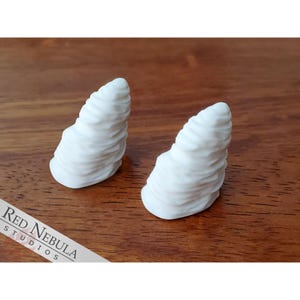 Small Horns (Pair), 1.25&quot; | White Resin Cast, Angled Goat Horns with Ridged Texture, Devil Horns, Monster Horns