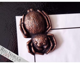 Handpainted Spider Magnet - Faux Bronze Resin Cast Spider Refrigerator Magnet