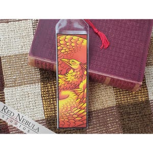Golden Phoenix Bookmark with Red Tassel, Symbol of Rebirth and the Sun, Greek Mythology
