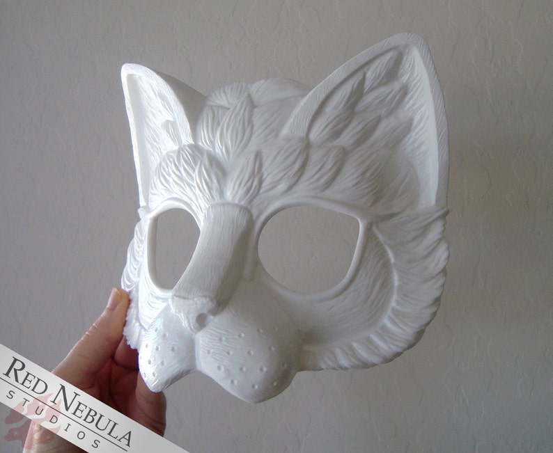 Stylized Cat Mask Blank, Kitty Masque, Cat Masquerade Mask, Resin Half Mask, DIY Blank Mask, Feline Renaissance Faire Mask, Cat Face Mask afbeelding 3