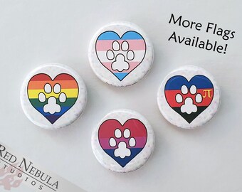 Heart Pawprint Pride Buttons, Magnets, or Keychains, 1.25" Furry LGBTQ Flag Pinback Button, LGBTQIA+