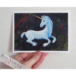 Baby Unicorn Art Print, &quot;Forest Child&quot;, Print of Traditional Painting, 5 x 7 in
