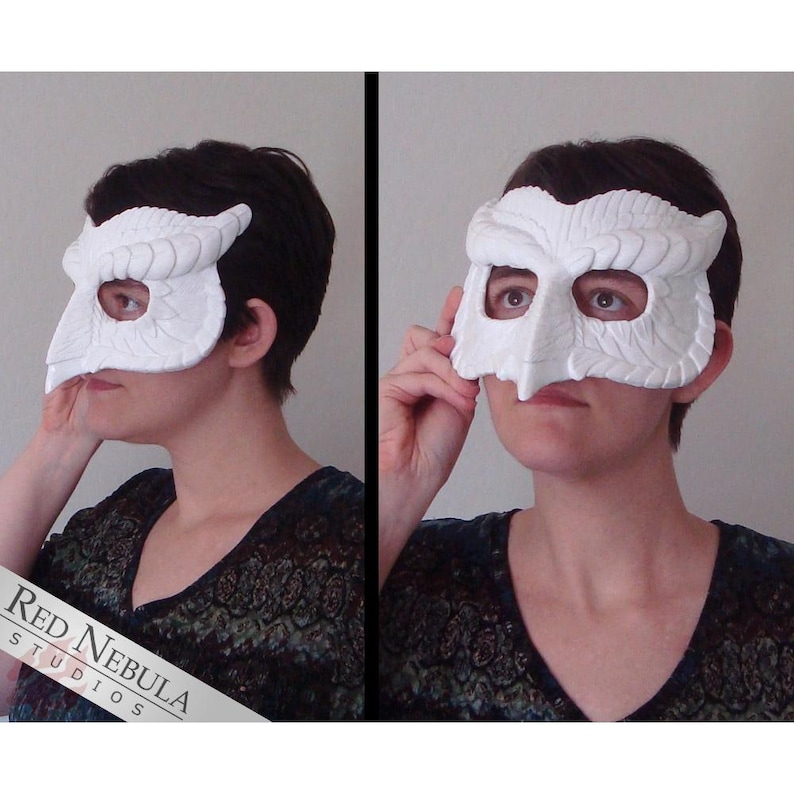 Stylized Owl Mask, Blank Masquerade Mask, Ready to Paint, Horned Owl Masque, Resin Half Mask, DIY, Do It Yourself, Blank Mask, Owl Face Mask image 1