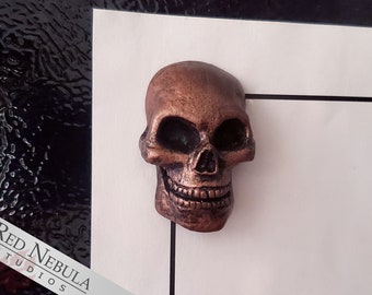 Mini Skull Magnet - Bronze Hand-Painted Resin Cast Skull Refrigerator Magnet