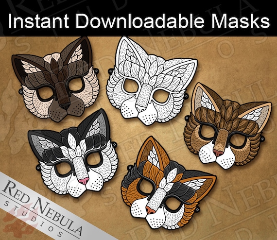 Printable Cat Masks, Kitty Paper Party Mask, Children's Coloring Mask,  Instant Digital Download, Calico, Tabby, Tuxedo, Siamese, Feline Mask 