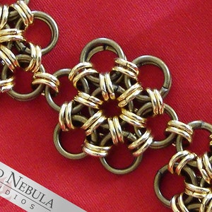 Gold Plated Brass Chainmaille Bracelet with Flower Design and Subtle Heart Motif on the Clasp, Chainmail Jewelry image 5