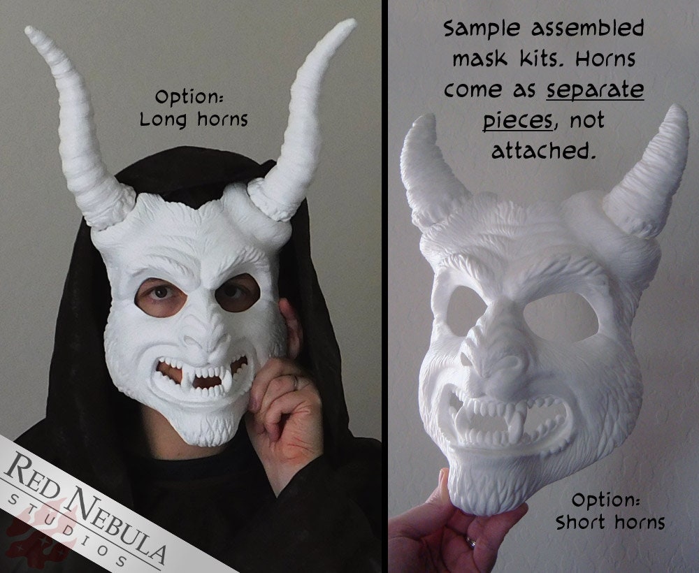 Horned Demon Mask Cast Resin Mask Kit Scary Monster Mask Etsy