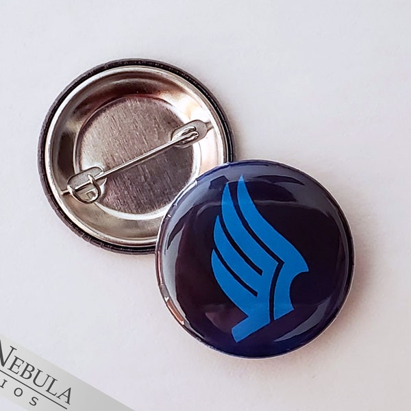 Paragon Button, Magnet, or Keychain, 1.25", Mass Effect Paragon Pinback Button with Blue Wing Symbol