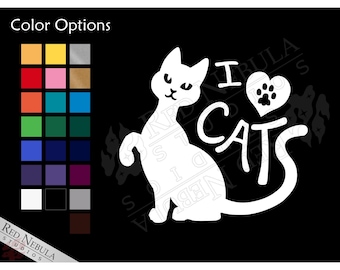 Calcomanía de vinilo "Amo a los gatos", ideal para exteriores, portátiles o ventanas de coche (varios colores)
