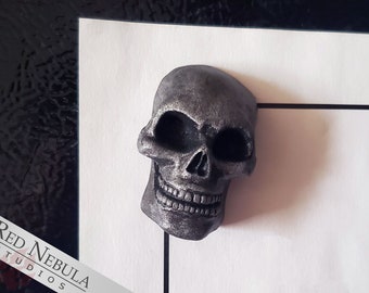 Mini Skull Magnet - Silver or Iron Hand-Painted Resin Cast Skull Refrigerator Magnet