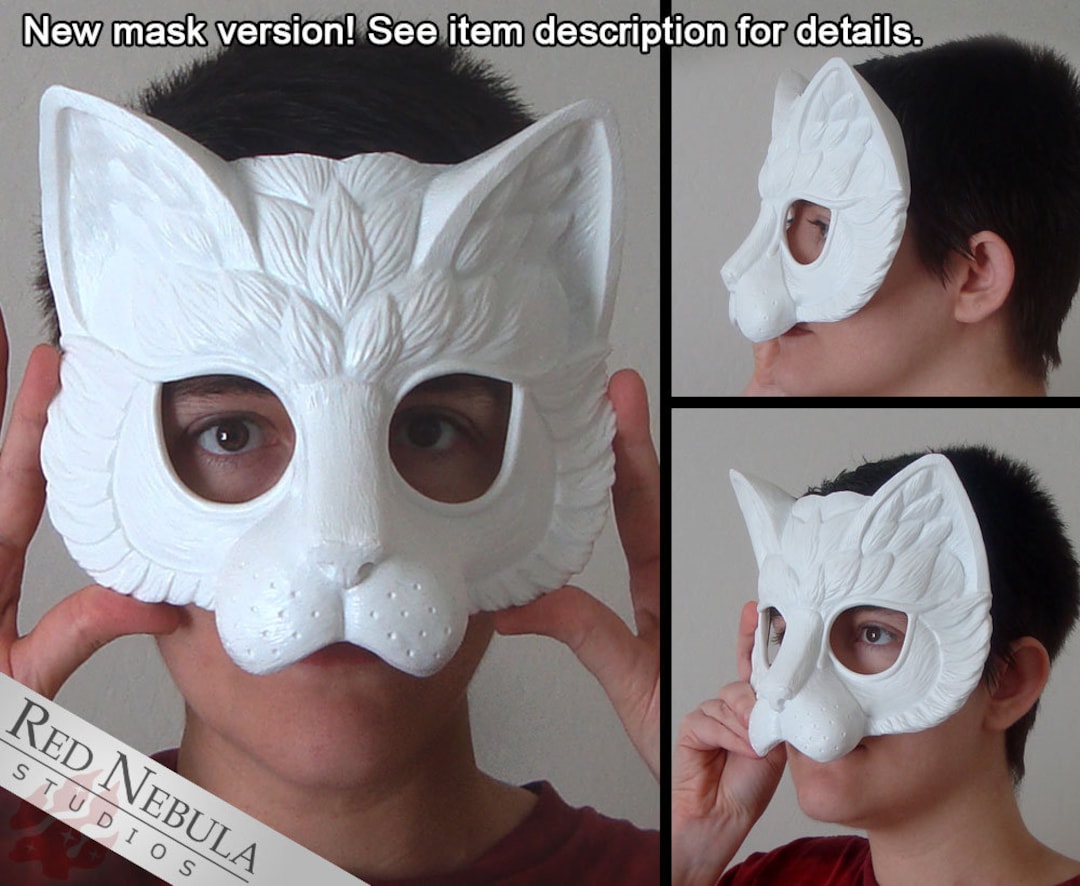 Mask Half Head White Blank Mask Cat With Ears Paint Your Own Face Masks 3  Pack